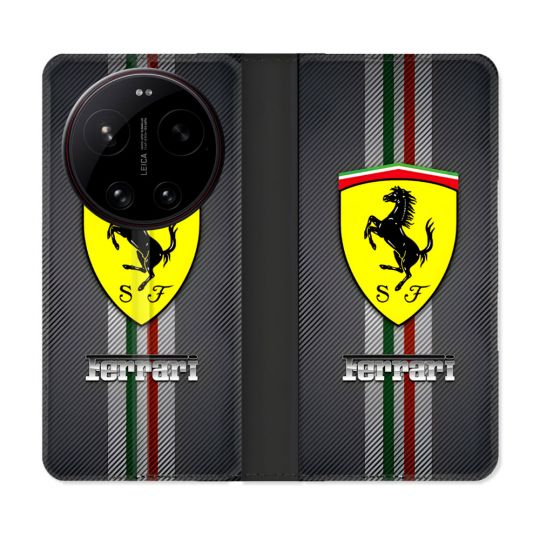 Housse Cuir Portefeuille Pour Xiaomi 17 Ultra Ferrari Carbone