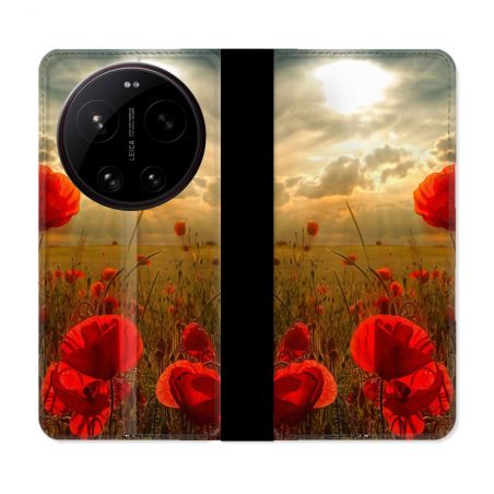 Housse Cuir Portefeuille Pour Xiaomi 17 Ultra Fleur Coquelicot