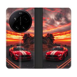 Housse Cuir Portefeuille Pour Xiaomi 17 Ultra Ford Mustang GT500 Rouge