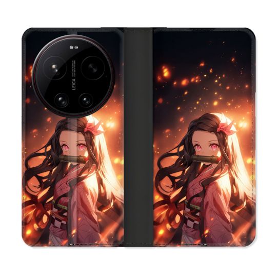 Housse Cuir Portefeuille Pour Xiaomi 17 Ultra Manga Demon Slayer Nezuko Rose