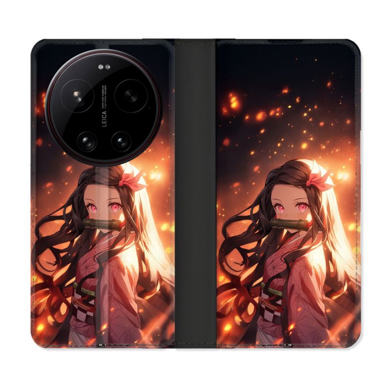 Housse Cuir Portefeuille Pour Xiaomi 17 Ultra Manga Demon Slayer Nezuko Rose