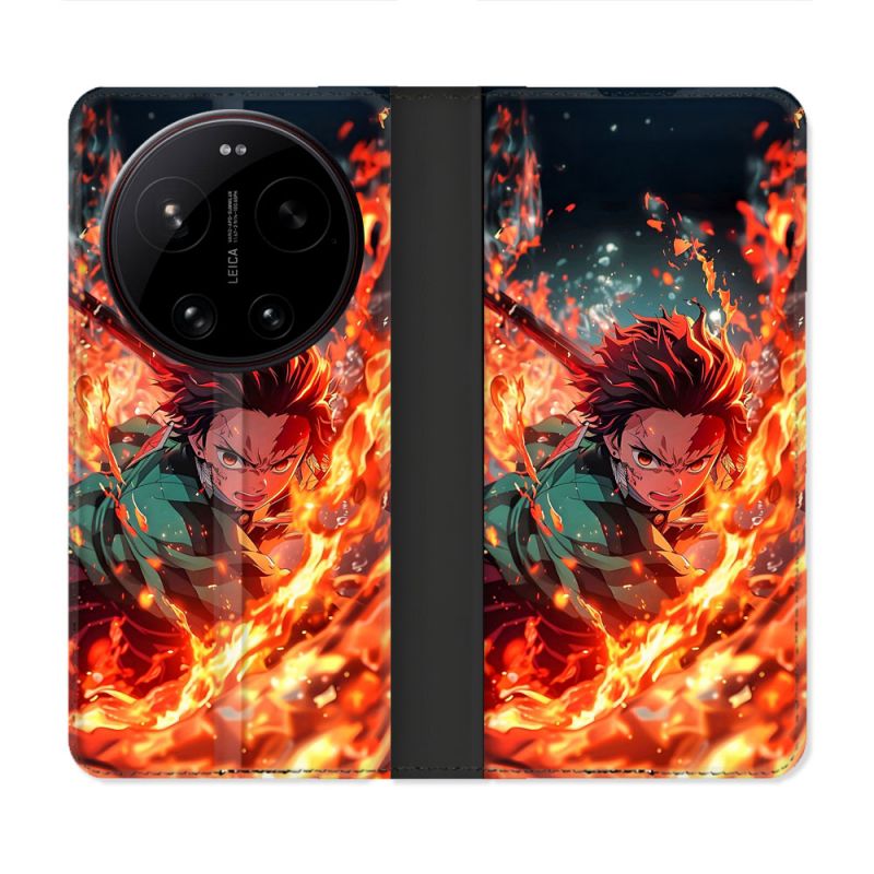 Housse Cuir Portefeuille Pour Xiaomi 17 Ultra Manga Demon Slayer Tanjiro Feu