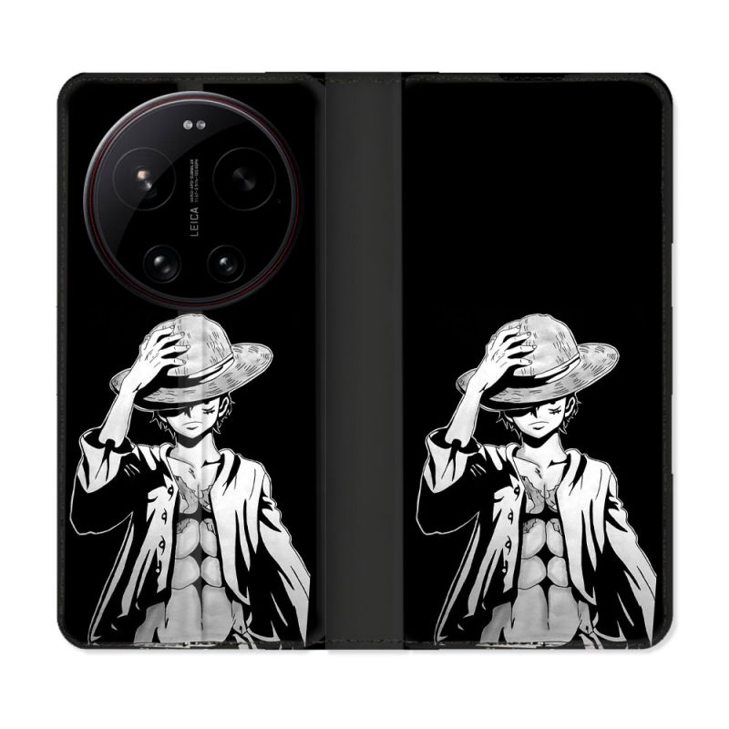Housse Cuir Portefeuille Pour Xiaomi 17 Ultra Manga One Piece Luffy Noir