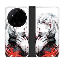 Housse Cuir Portefeuille Pour Xiaomi 17 Ultra Manga Tokyo Ghoul Kaneki Blanc