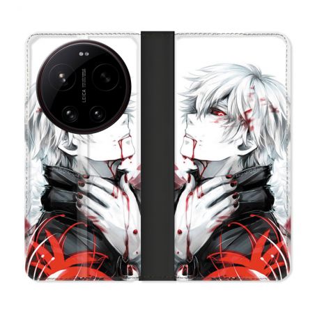 Housse Cuir Portefeuille Pour Xiaomi 17 Ultra Manga Tokyo Ghoul Kaneki Blanc