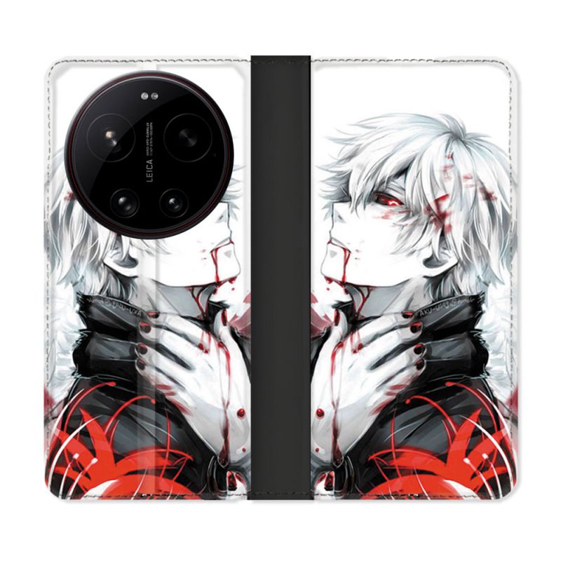 Housse Cuir Portefeuille Pour Xiaomi 17 Ultra Manga Tokyo Ghoul Kaneki Blanc