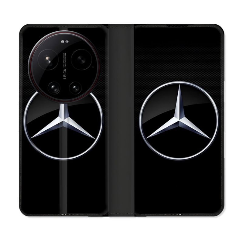 Housse Cuir Portefeuille Pour Xiaomi 17 Ultra Mercedes Carbone