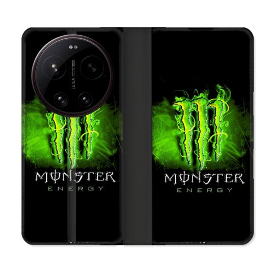 Housse Cuir Portefeuille Pour Xiaomi 17 Ultra Monster Energy Vert
