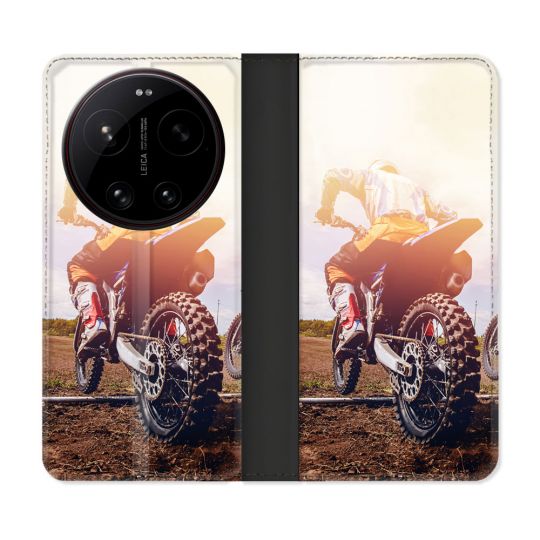 Housse Cuir Portefeuille Pour Xiaomi 17 Ultra Moto Cross Soleil