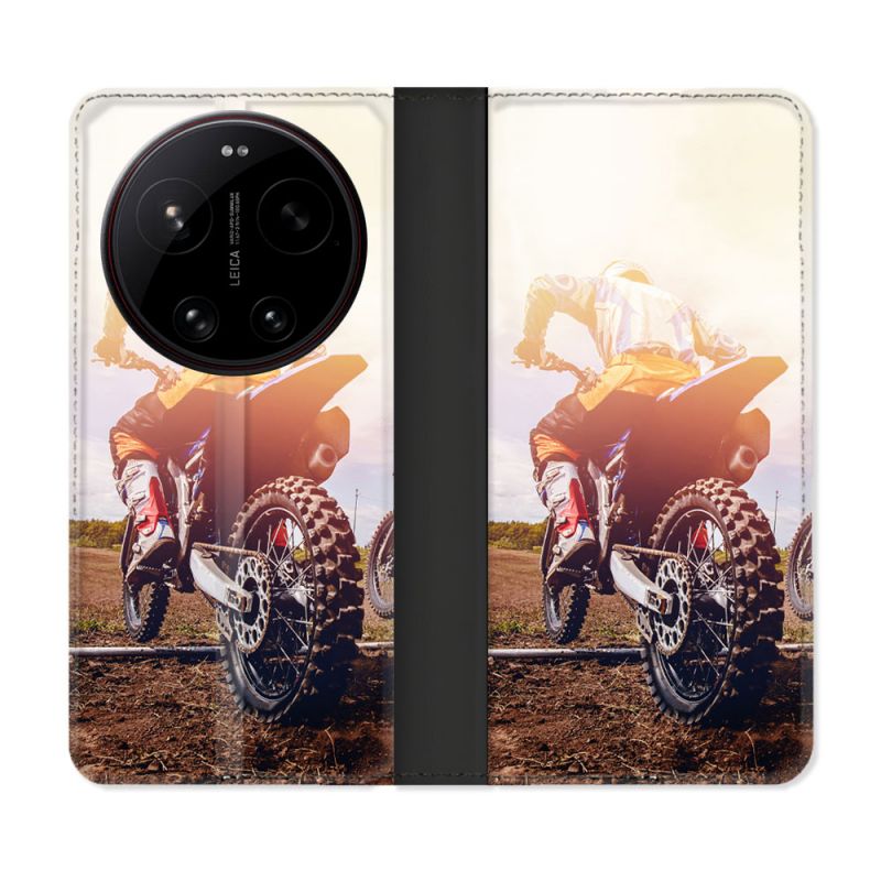 Housse Cuir Portefeuille Pour Xiaomi 17 Ultra Moto Cross Soleil
