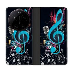 Housse Cuir Portefeuille Pour Xiaomi 17 Ultra Musique Cle Sol Bleu