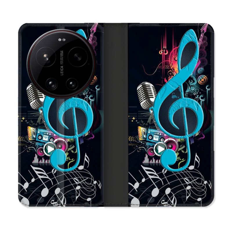 Housse Cuir Portefeuille Pour Xiaomi 17 Ultra Musique Cle Sol Bleu