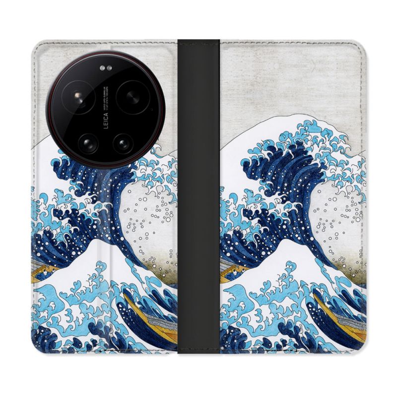 Housse Cuir Portefeuille Pour Xiaomi 17 Ultra Peinture La Grande Vague