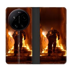 Housse Cuir Portefeuille Pour Xiaomi 17 Ultra Pompier Escalier