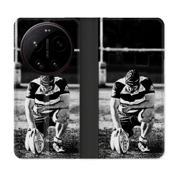 Housse Cuir Portefeuille Pour Xiaomi 17 Ultra Sport Rugby Noir Blanc