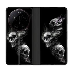 Housse Cuir Portefeuille Pour Xiaomi 17 Ultra Tete de Mort Triple