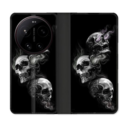 Housse Cuir Portefeuille Pour Xiaomi 17 Ultra Tete de Mort Triple