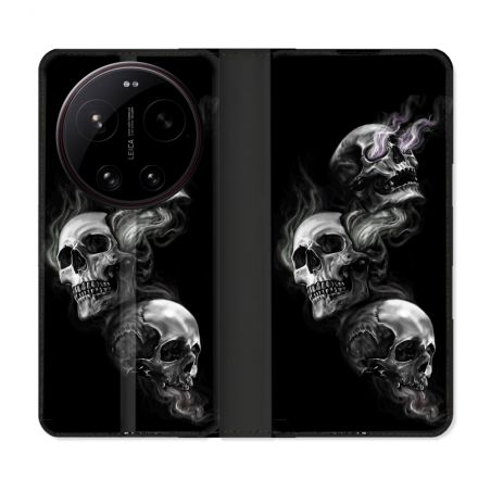 Housse Cuir Portefeuille Pour Xiaomi 17 Ultra Tete de Mort Triple