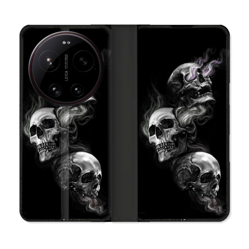 Housse Cuir Portefeuille Pour Xiaomi 17 Ultra Tete de Mort Triple