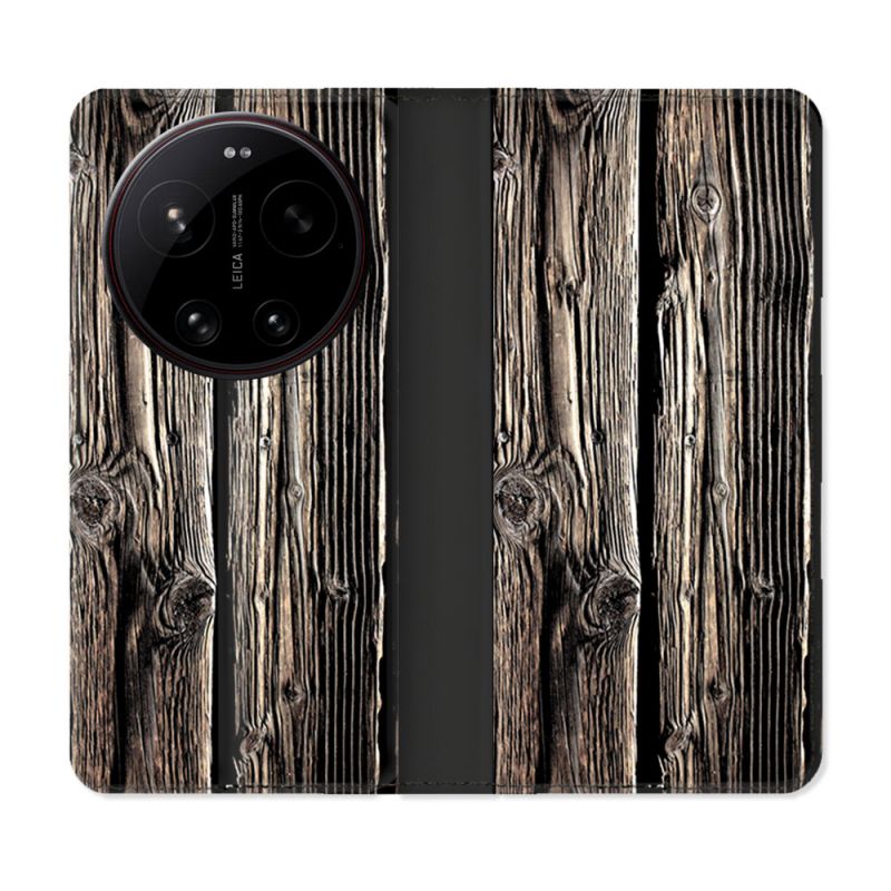 Housse Cuir Portefeuille Pour Xiaomi 17 Ultra Texture Bois