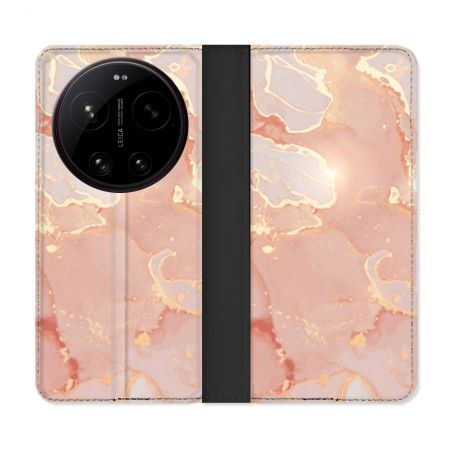 Housse Cuir Portefeuille Pour Xiaomi 17 Ultra Texture Marbre Rose