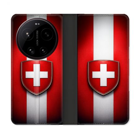 Housse Cuir Portefeuille Pour Xiaomi 17 Ultra Voyage Drapeau Suisse