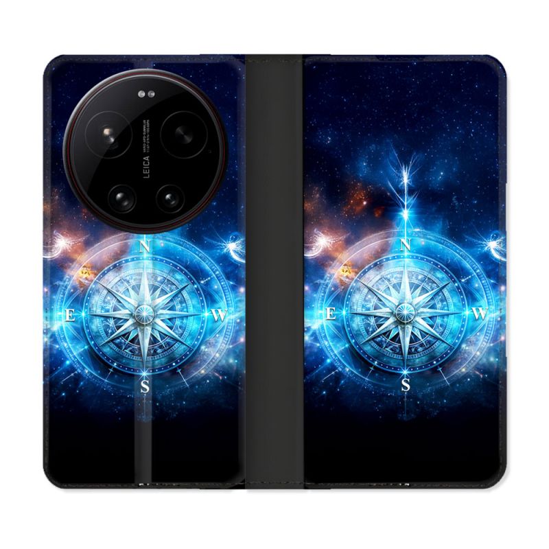 Housse Cuir Portefeuille Pour Xiaomi 17 Ultra Voyage Rose des Vents Stellaire