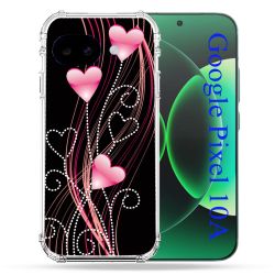 Coque Renforcée Pour Google Pixel 10A Amour Coeur Rose Montant sur Noir