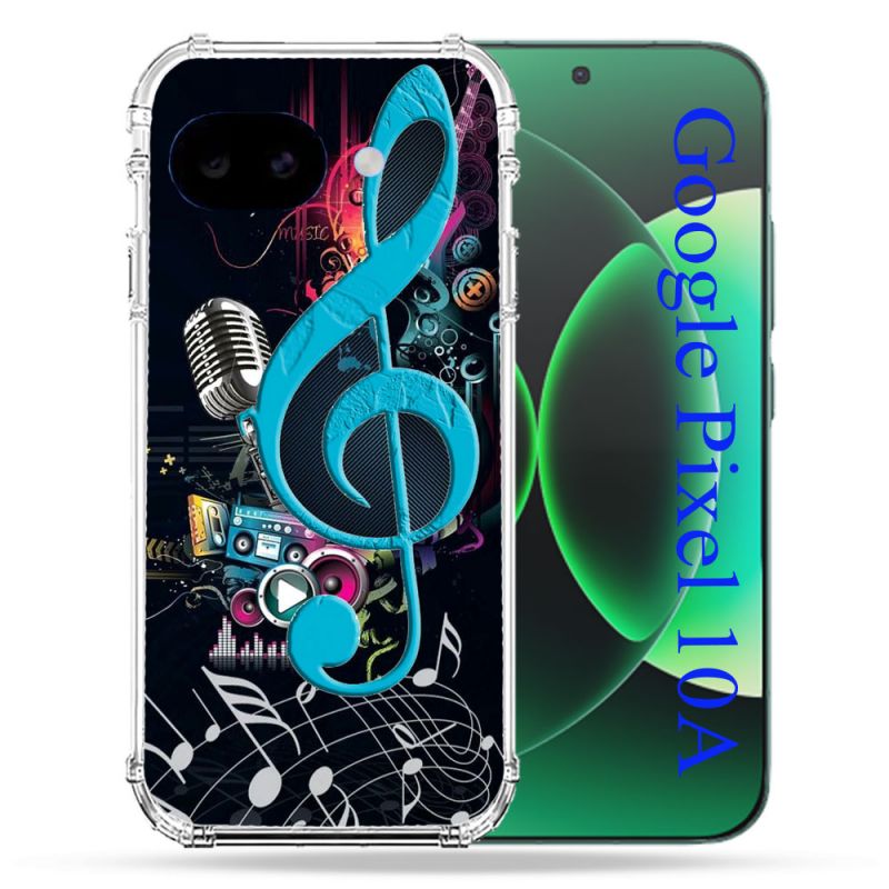 Coque Renforcée Pour Google Pixel 10A Musique Cle Sol Bleu