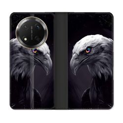 Housse cuir portefeuille Pour Honor Magic 7 Lite 5G Animal Aigle Royal Noir