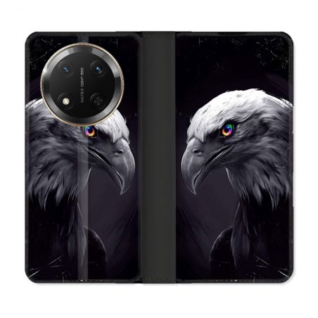 Housse cuir portefeuille Pour Honor Magic 7 Lite 5G Animal Aigle Royal Noir