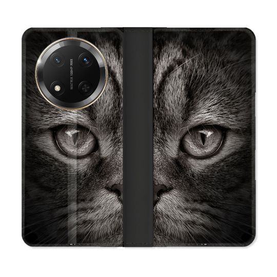 Housse cuir portefeuille Pour Honor Magic 7 Lite 5G Animal Chat Gris