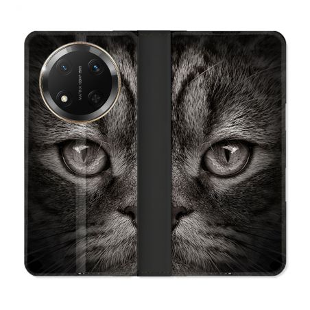 Housse cuir portefeuille Pour Honor Magic 7 Lite 5G Animal Chat Gris
