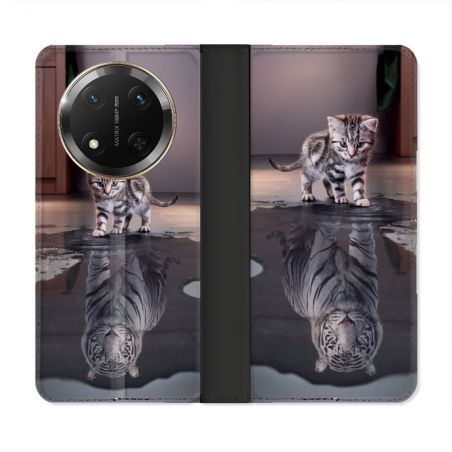 Housse cuir portefeuille Pour Honor Magic 7 Lite 5G Animal Chat Reflet