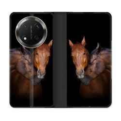 Housse cuir portefeuille Pour Honor Magic 7 Lite 5G Animal Cheval Marron