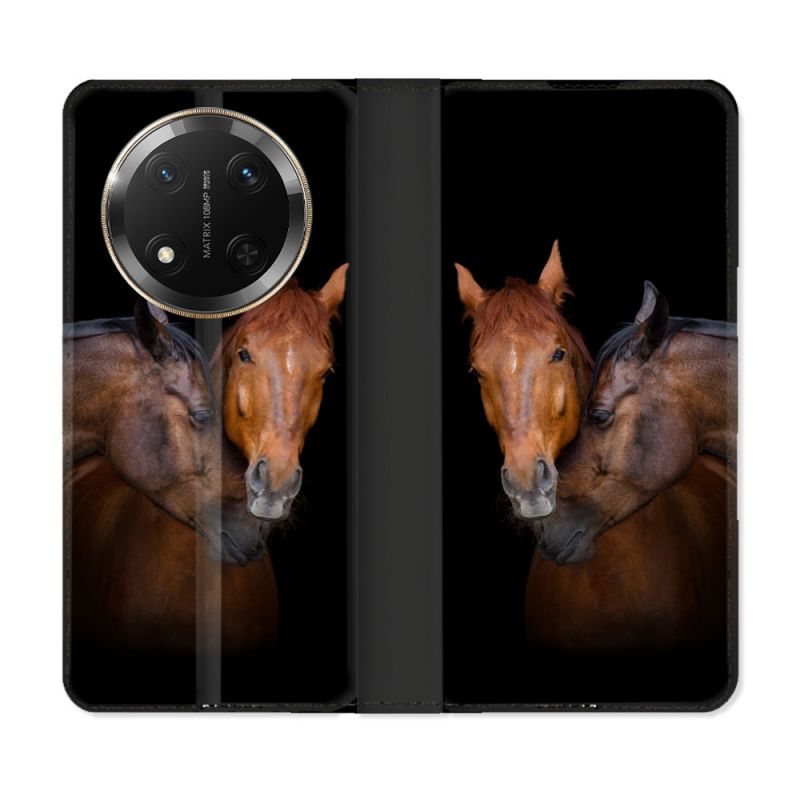 Housse cuir portefeuille Pour Honor Magic 7 Lite 5G Animal Cheval Marron
