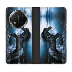 Housse cuir portefeuille Pour Honor Magic 7 Lite 5G Animal Cheval Noir