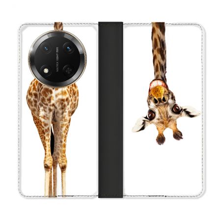 Housse cuir portefeuille Pour Honor Magic 7 Lite 5G Animal Girafe Blanche