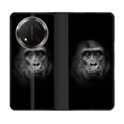 Housse cuir portefeuille Pour Honor Magic 7 Lite 5G Animal Gorille Noir