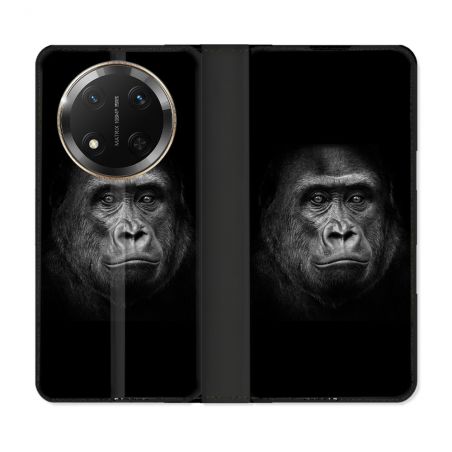Housse cuir portefeuille Pour Honor Magic 7 Lite 5G Animal Gorille Noir