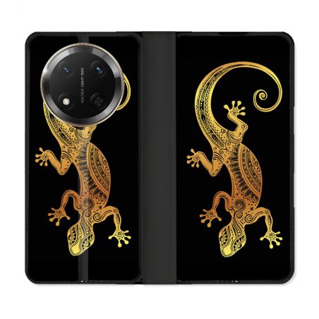 Housse cuir portefeuille Pour Honor Magic 7 Lite 5G Animal Lezard Noir