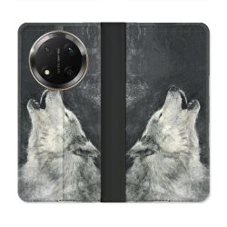 Housse cuir portefeuille Pour Honor Magic 7 Lite 5G Animal Loup Hurlement