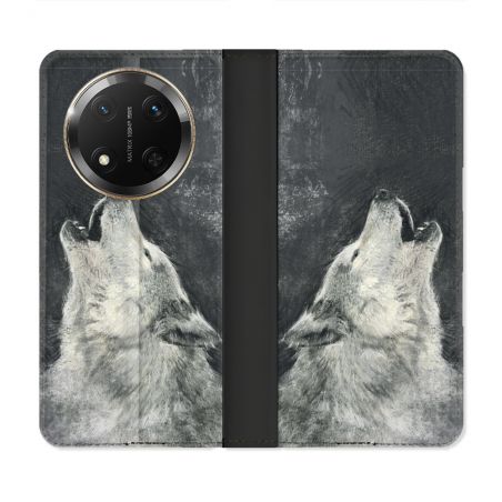 Housse cuir portefeuille Pour Honor Magic 7 Lite 5G Animal Loup Hurlement