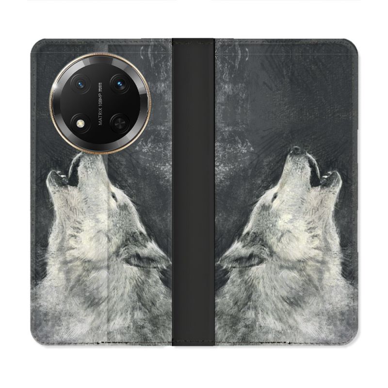 Housse cuir portefeuille Pour Honor Magic 7 Lite 5G Animal Loup Hurlement
