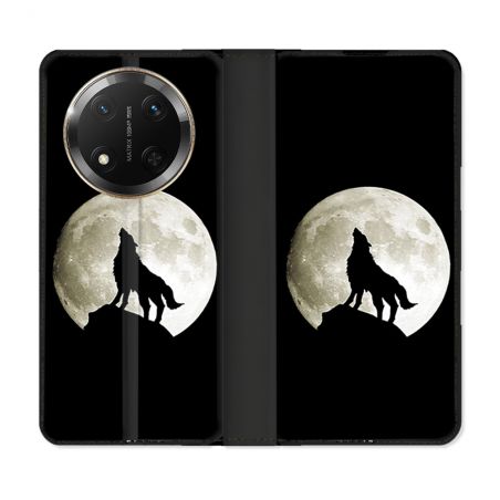 Housse cuir portefeuille Pour Honor Magic 7 Lite 5G Animal Loup Noir