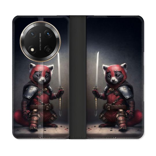 Housse cuir portefeuille Pour Honor Magic 7 Lite 5G Animal Raton Samouraï