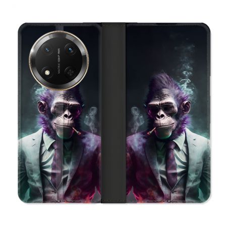 Housse cuir portefeuille Pour Honor Magic 7 Lite 5G Animal Singe Business