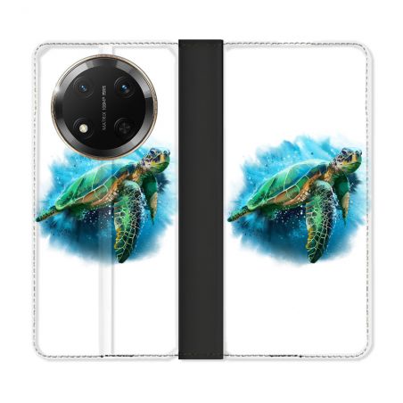 Housse cuir portefeuille Pour Honor Magic 7 Lite 5G Animal Tortue Blanche multicolore
