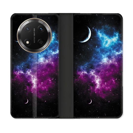 Housse cuir portefeuille Pour Honor Magic 7 Lite 5G Univers Bleu Violet