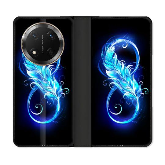 Housse cuir portefeuille Pour Honor Magic 7 Lite 5G Texture Plume Infini Bleu